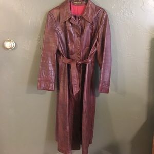 Vintage maroon leather coat.