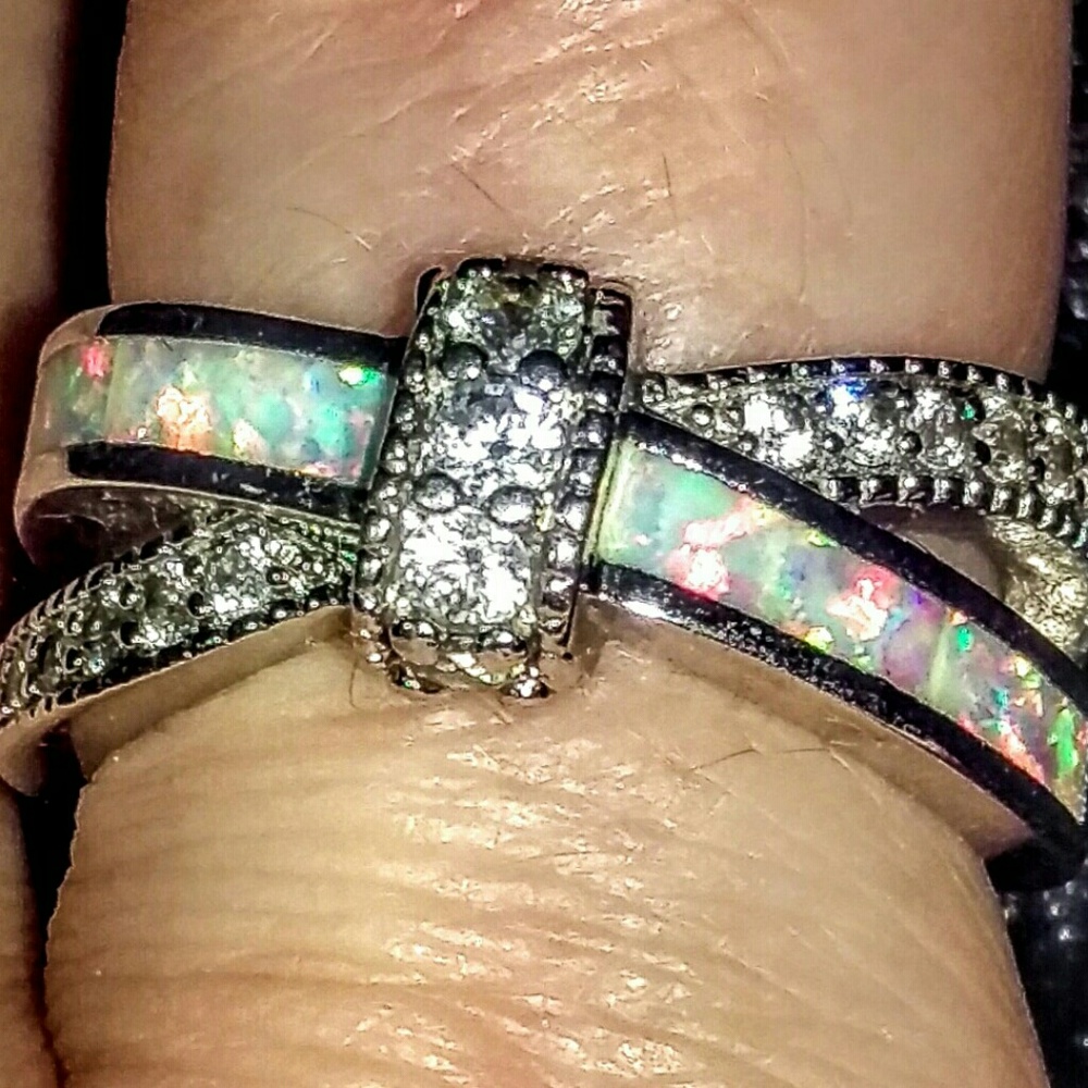 New Opal & CZ ring on Sterling Silver size 6