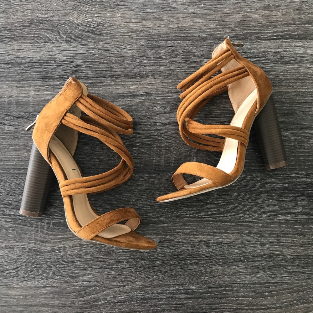 Camel Front Cross Straps High Heels - Picture 2 of 7