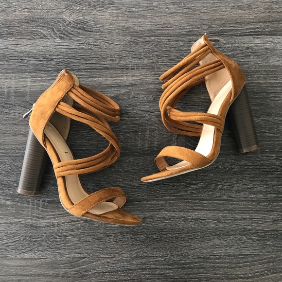 Camel Front Cross Straps High Heels - Picture 2 of 7