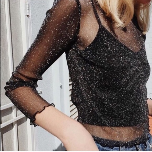 black sequin mesh top