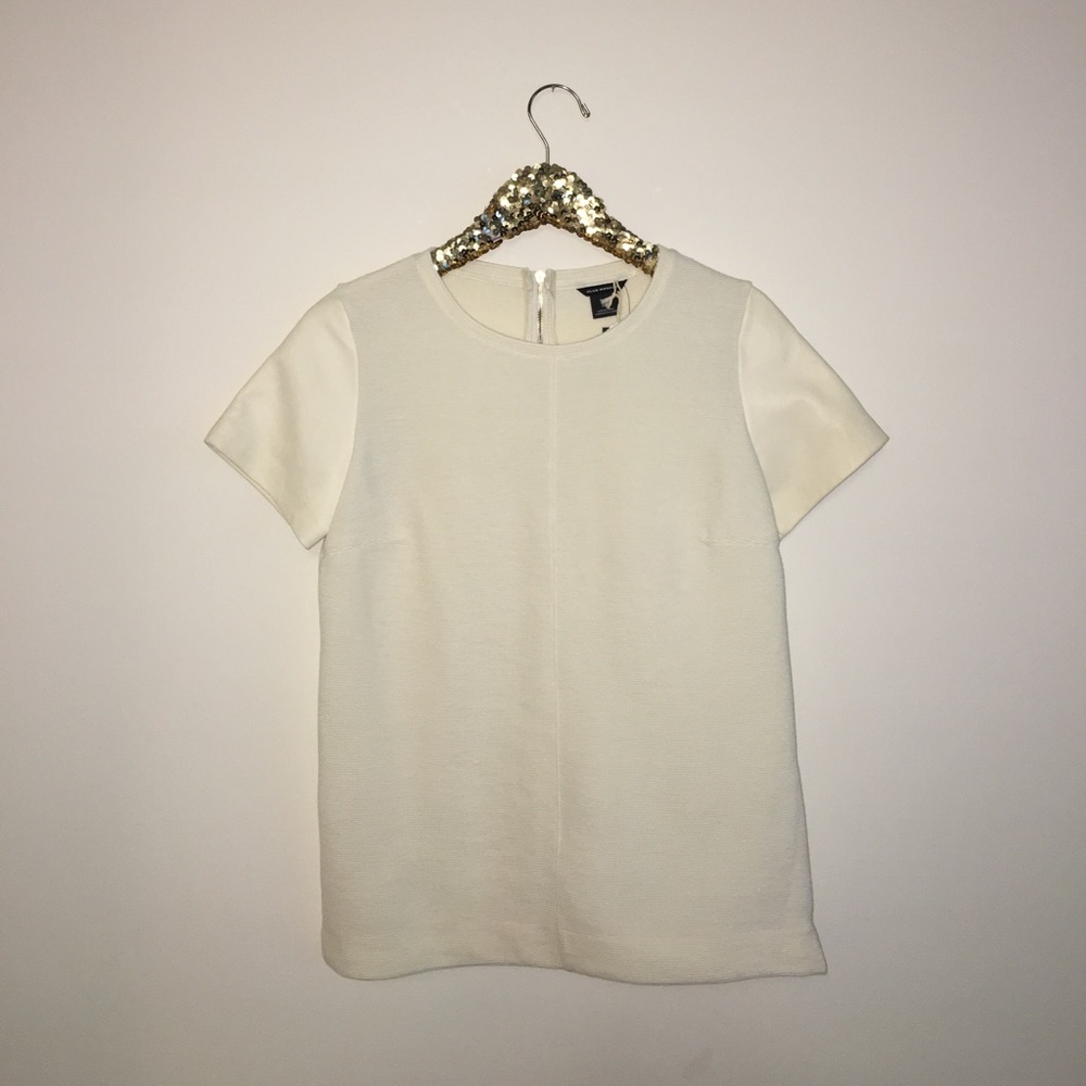 Club Monaco top with real leather sleeves