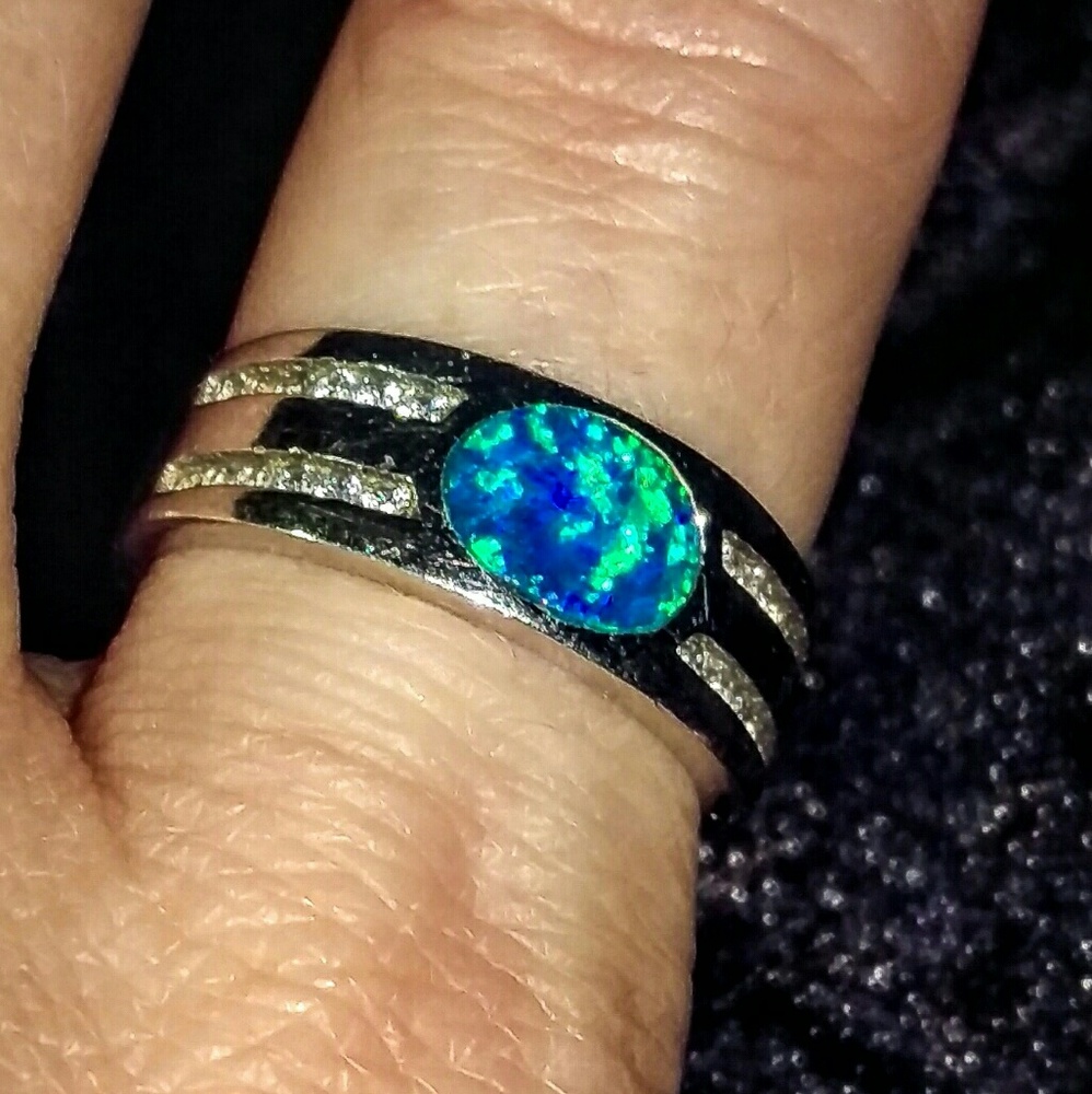 Australian Opal with White topaz on Sterling Silve