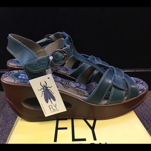 NEW Fly London Wedge Sandals 39 Teal