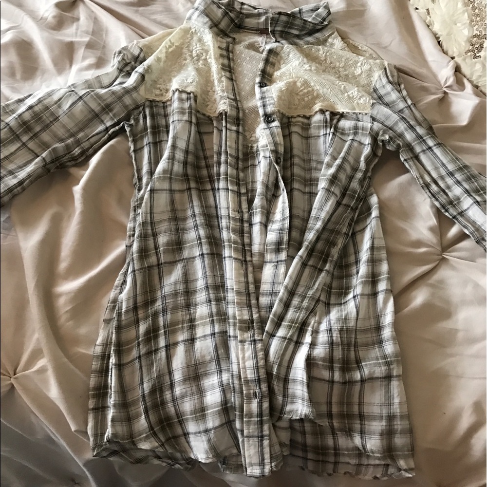 Free people lace and plaid button down