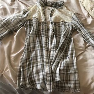 Free people lace and plaid button down