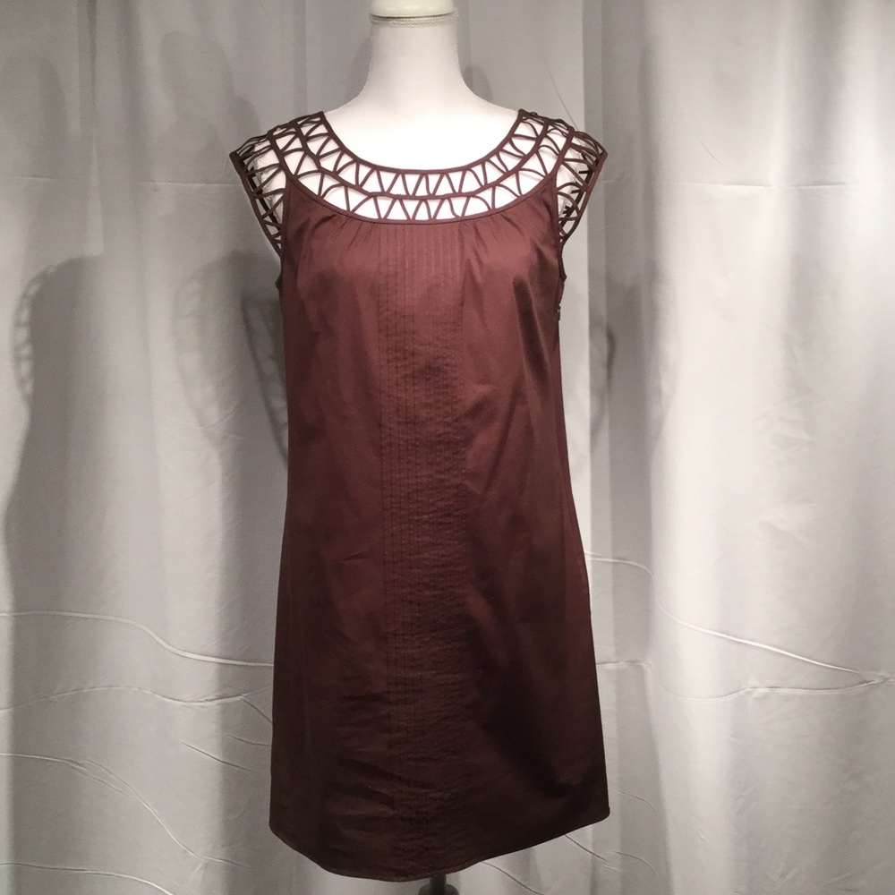 Cap Sleeve Brown Sack Dress with lace collar