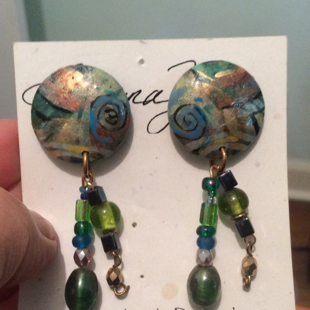Handpainted one-of-a-kind earrings with beads