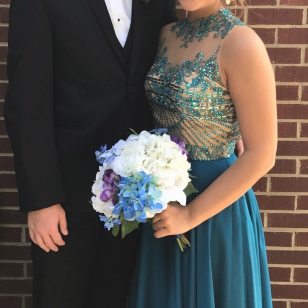 Blue High Neck Prom Dress