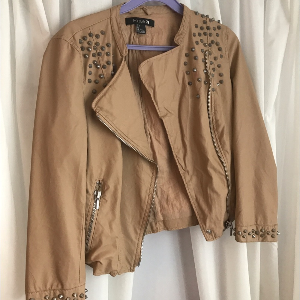 forever21 tan faux leather jacket with studs