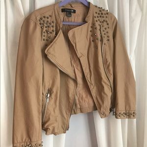 forever21 tan faux leather jacket with studs