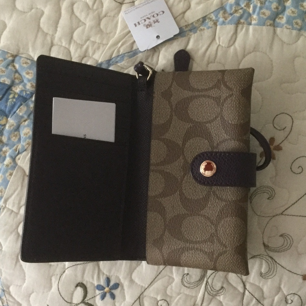 Coach Signature Phone Case Clutch Saddle Aubergine