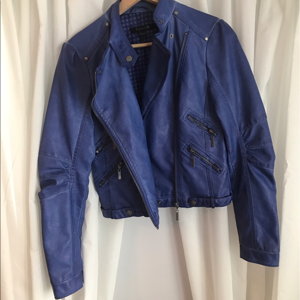 blue faux leather jacket from forever21