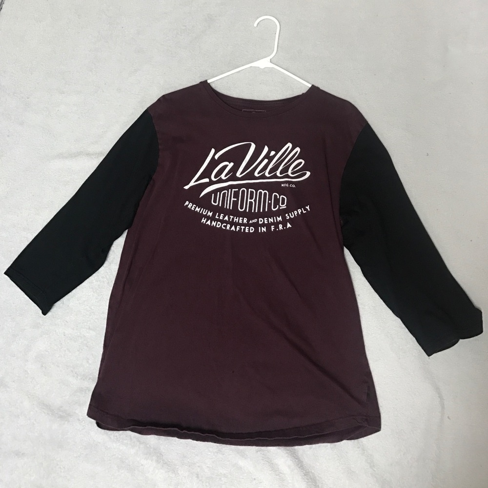 Black and maroon 3/4 sleeve baseball tee