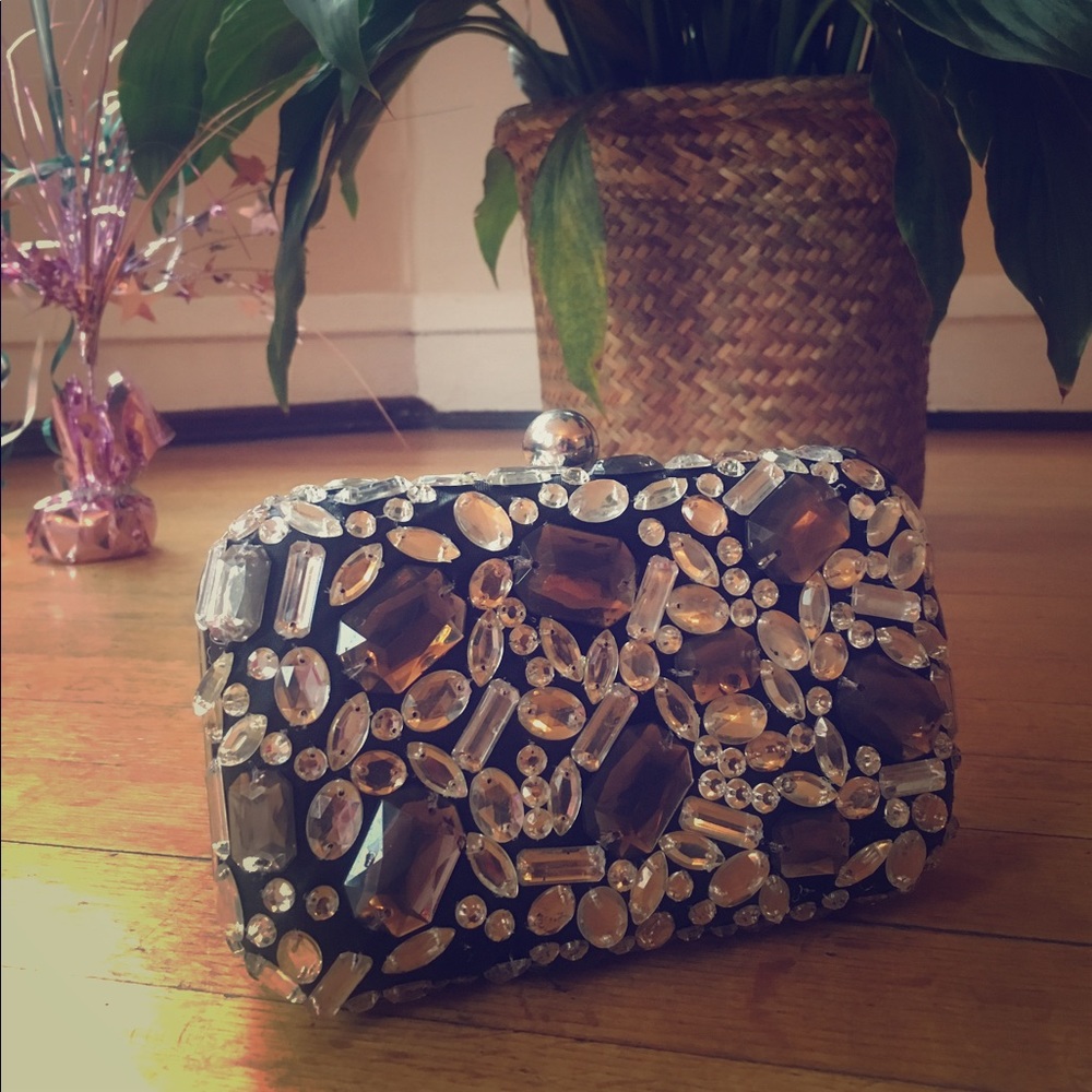Jewel Studded Clutch w/ Removable Chain Strap