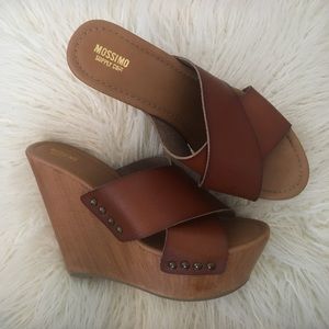 Brown vegan leather wedges