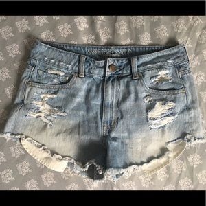 American Eagle light wash, mid rise holy shorts!