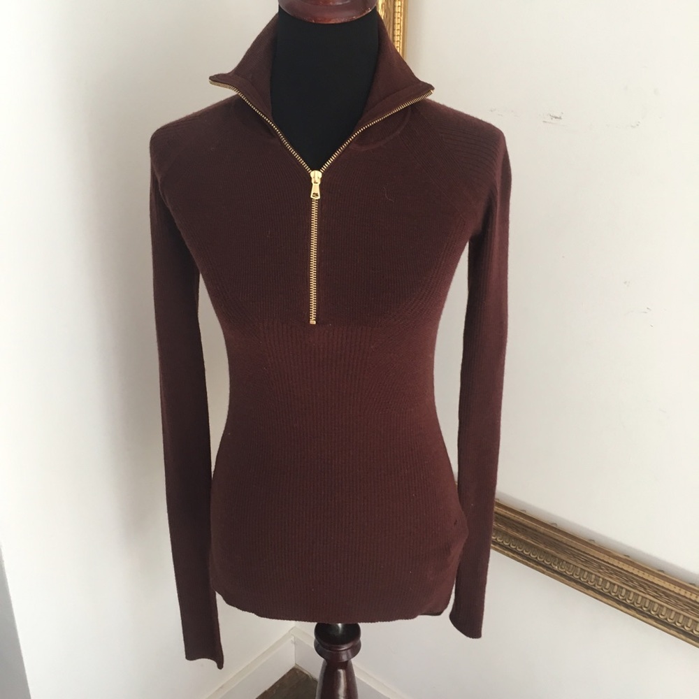 70s style rib zip up sweater