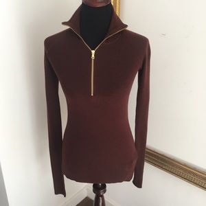 70s style rib zip up sweater