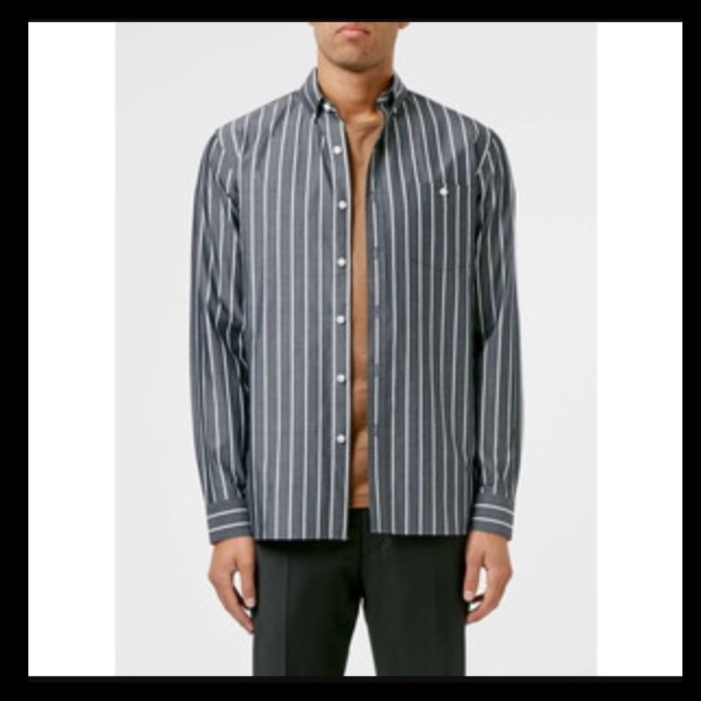 Topman Nice Premium Charcoal Stripe Long Sleeve