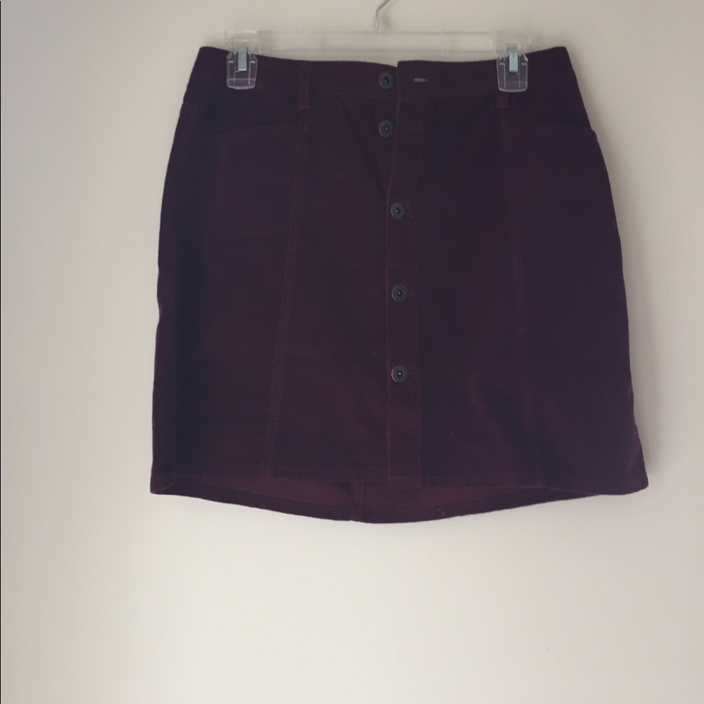 Corduroy button down skirt maroon
