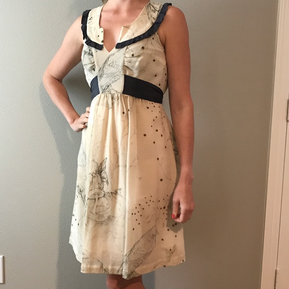 Cream Anthropologie dress.