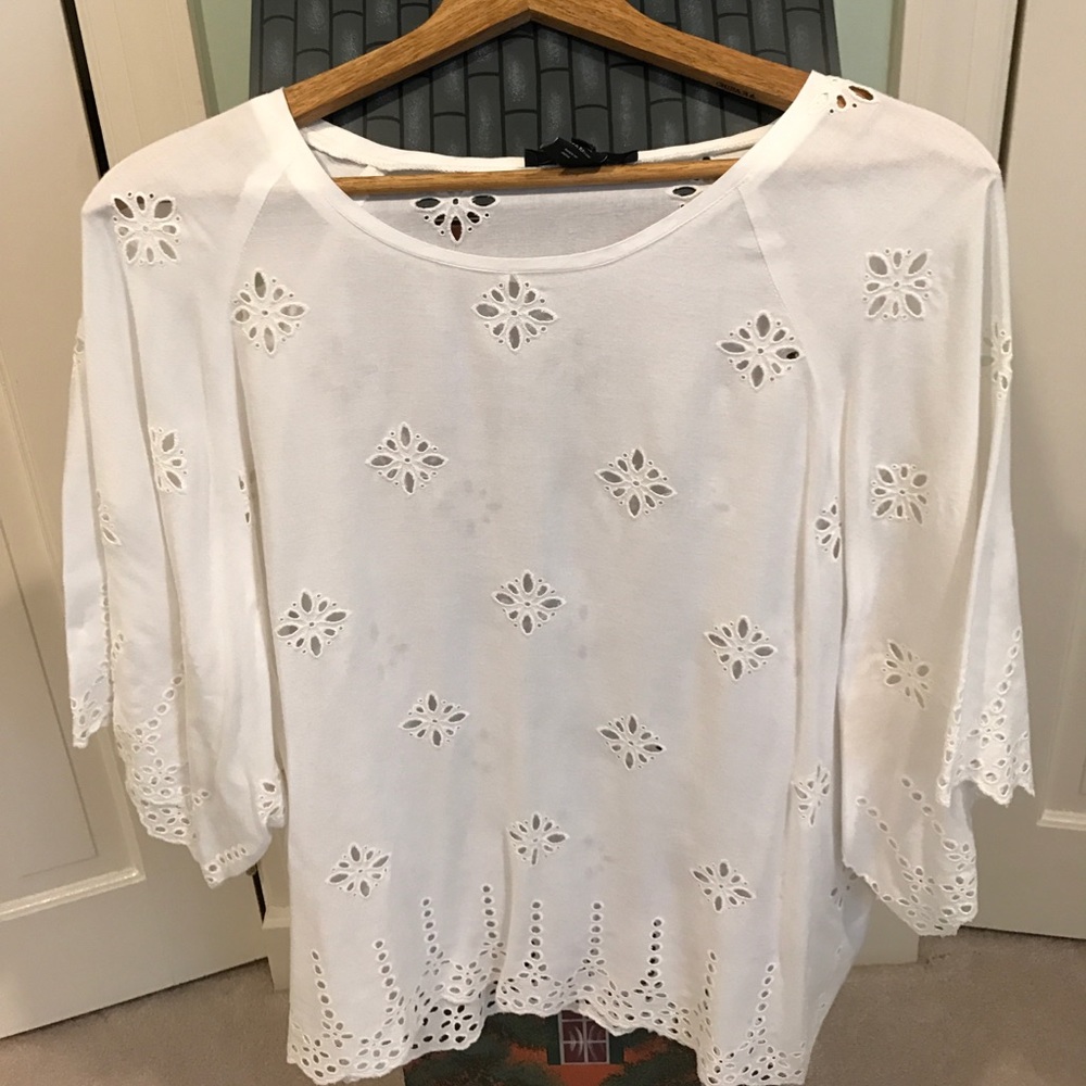 Karen Kane white eyelet blouse