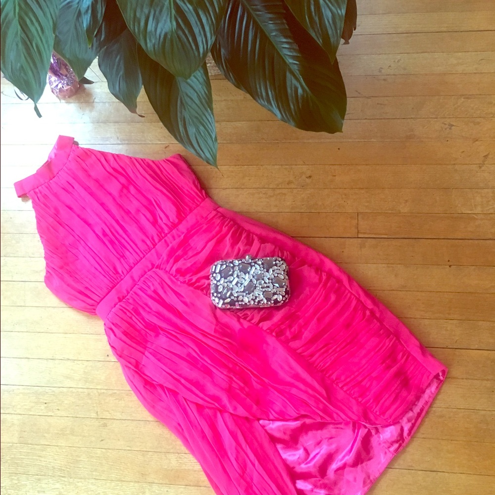 Bright Pink Special Occasion Choker Neck Dress