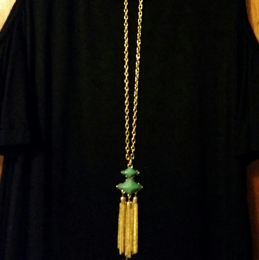 Double-Diamond Pendant Tassel Necklace Jade