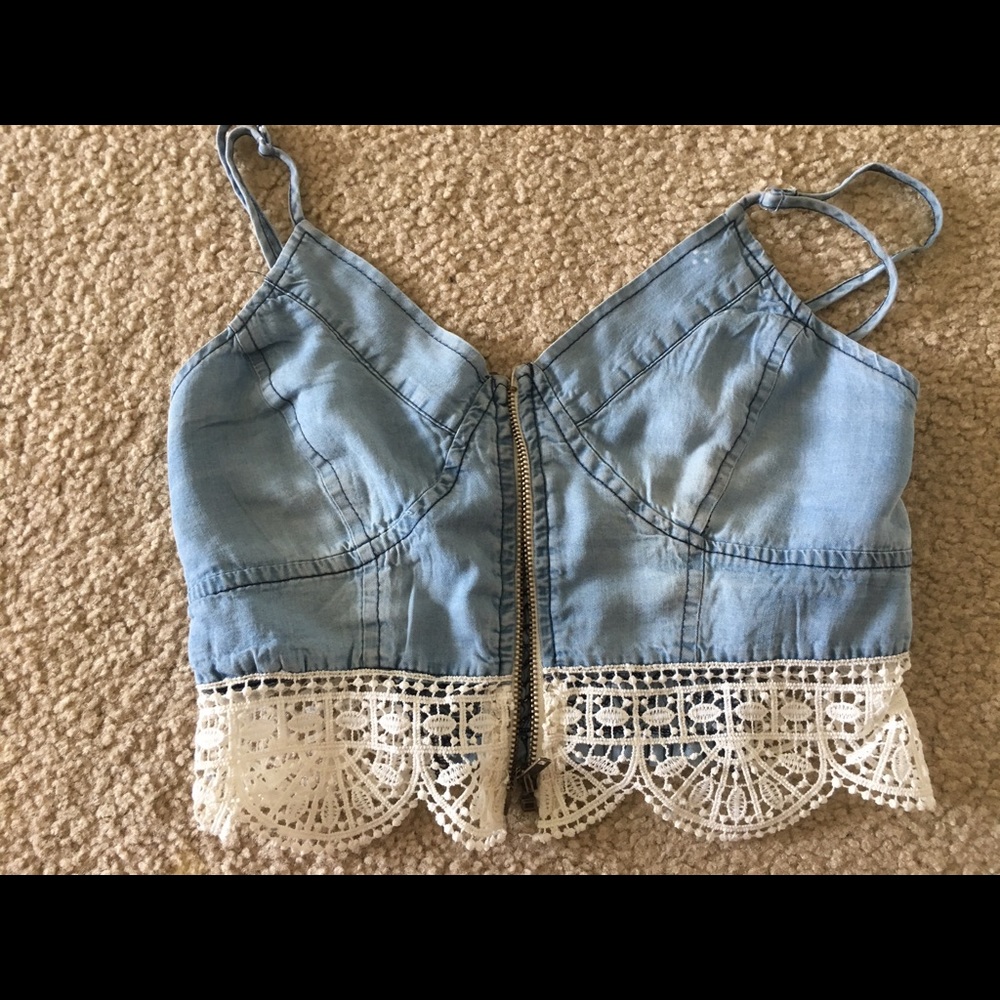 denim bralette crop top . super cute .