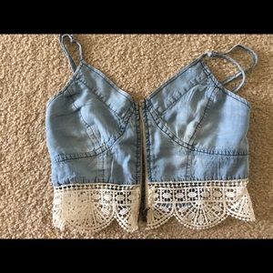 denim bralette crop top . super cute .
