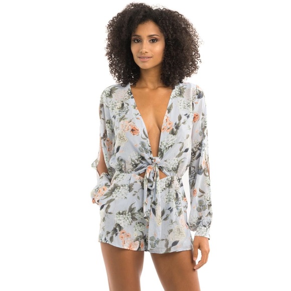 Style Link Miami Pants - LIGHT BLUE FLORAL ROMPER