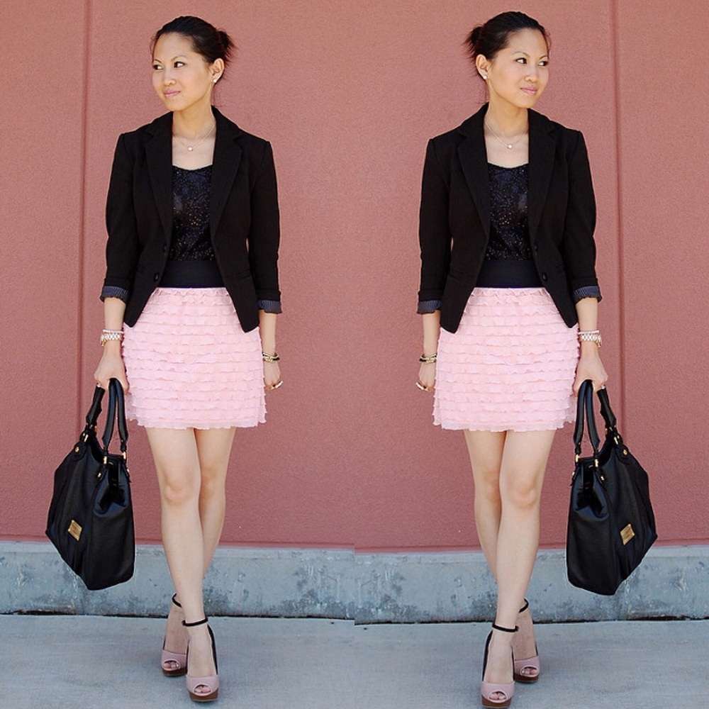 Express Pink Ruffle Mini Skirt