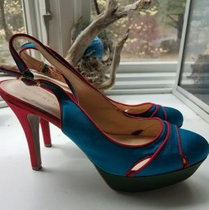 Satin Slingback Colorblock Heels