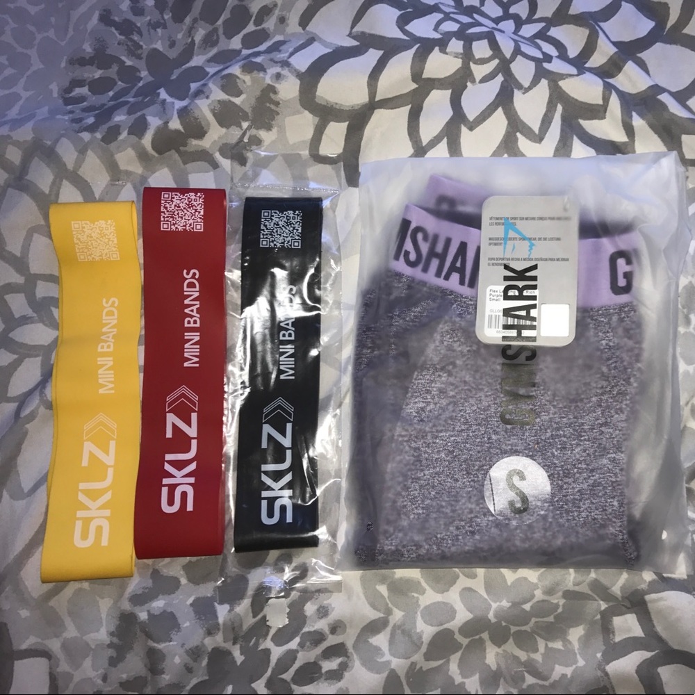 Gymshark flex leggings + resistance training bands