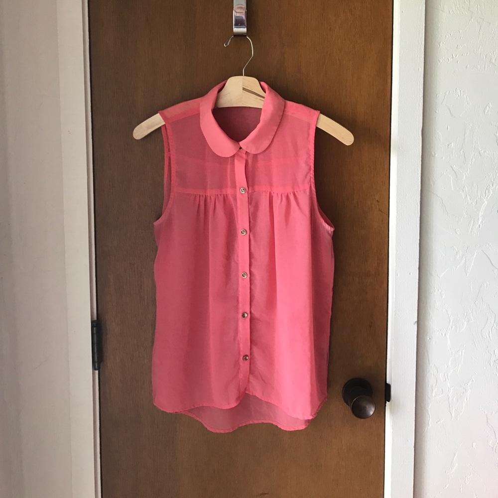 Pink sheer button up blouse