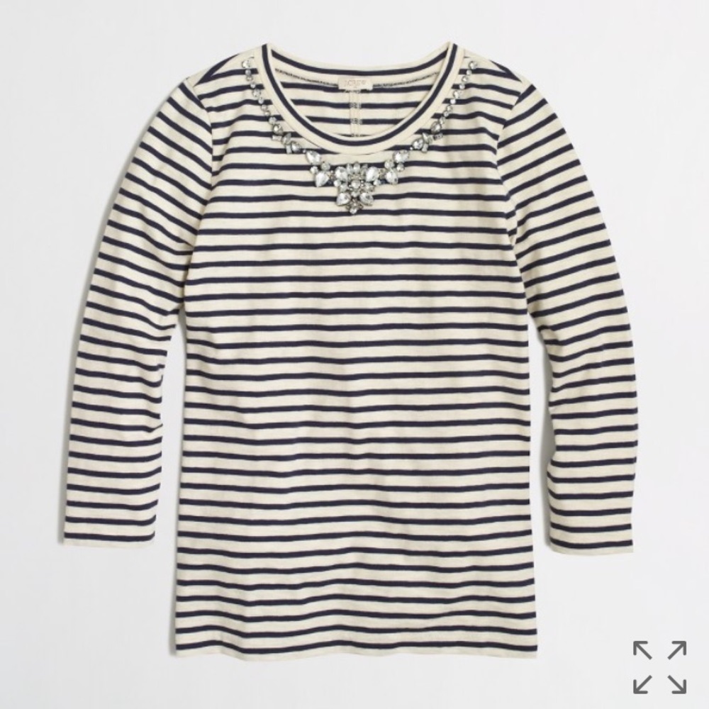 🎉SALE🎉 J. Crew 3/4 Sleeve Jeweled Necklace Top