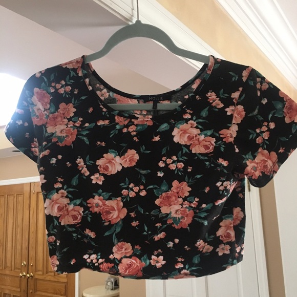 Peach/Pink/Green Floral Print Nollie PacSun Crop Top - Picture 1 of 2