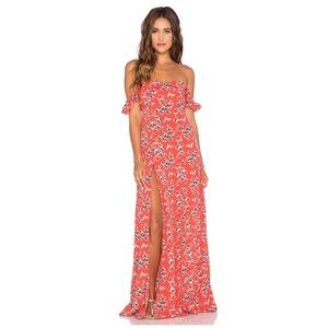 Flynn Skye Red Ditsy Bardot Maxi Dress Small