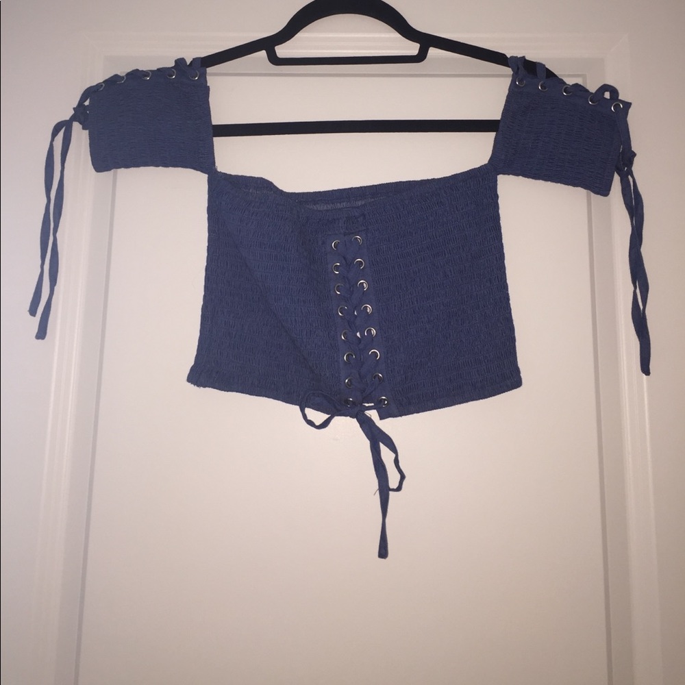 LF off the shoulder denim crop top
