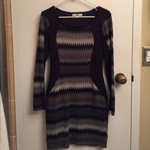 Navy and gray sweater dress