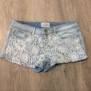 Aeropostale floral lace denim shorts