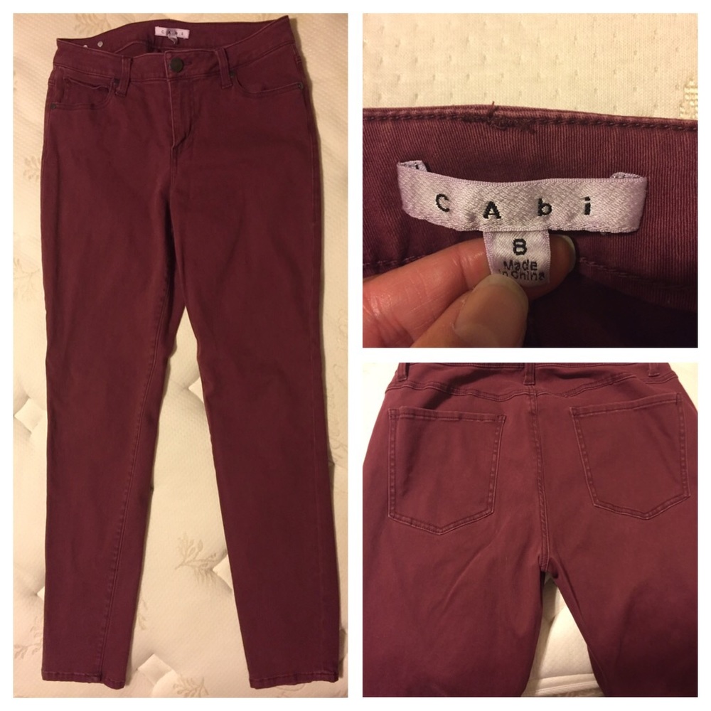 CAbi 126 Bordeaux Curvy Mid Rise Skinny Jeans Sz 8