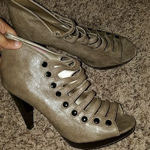 Torrid Beige Ankle Bootie Heels