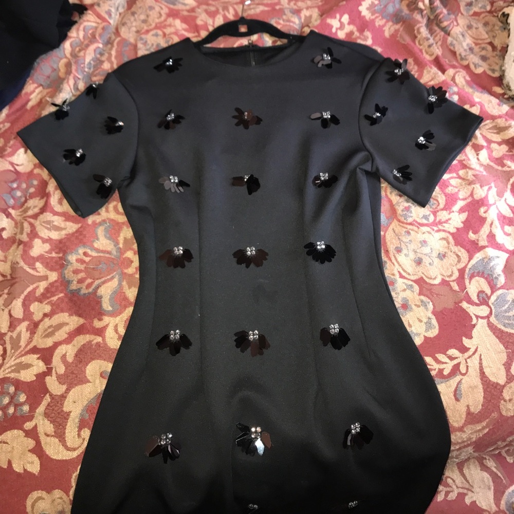 Black Slim Fit Embroidered Party Dress