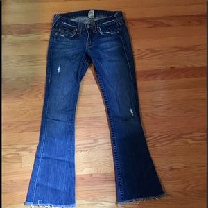True Religion Bobby Bootleg Frayed Low Rise Jeans
