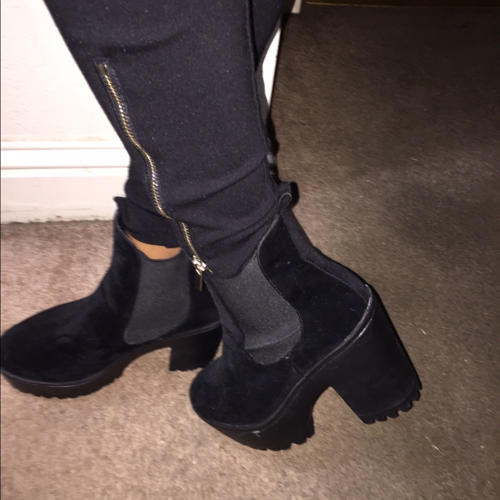 Faux Suede Black Ankle Boots