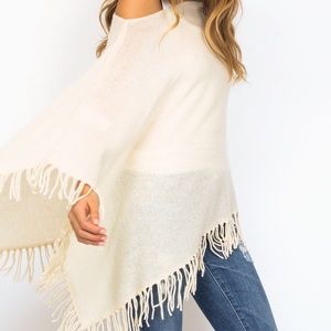 Minnie Rose 100% Cashmere Ruana Fringe Poncho