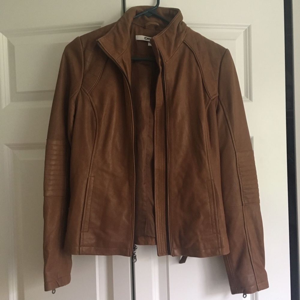DKNY leather motto jacket w/ defect