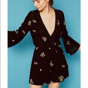 ZARA Romper - Black with Floral Print